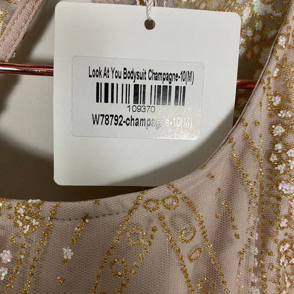 Hello Molly Look At You Bodysuit Champagne Glitter Womens Medium Lace Up Back - Picture 6 of 13